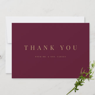 Modern Burgundy & Gold Wedding Thank you Card
