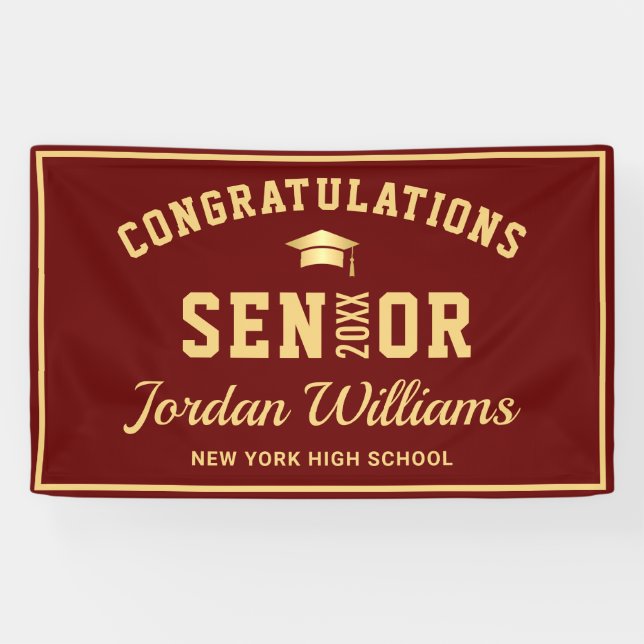 Modern Burgundy Golden 2024 Graduation Party Banner (Horizontal)
