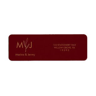 Modern Burgundy Golden Leaflet Monogram