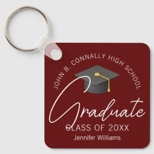Modern Burgundy Graduate Custom 2025 Graduation Key Ring