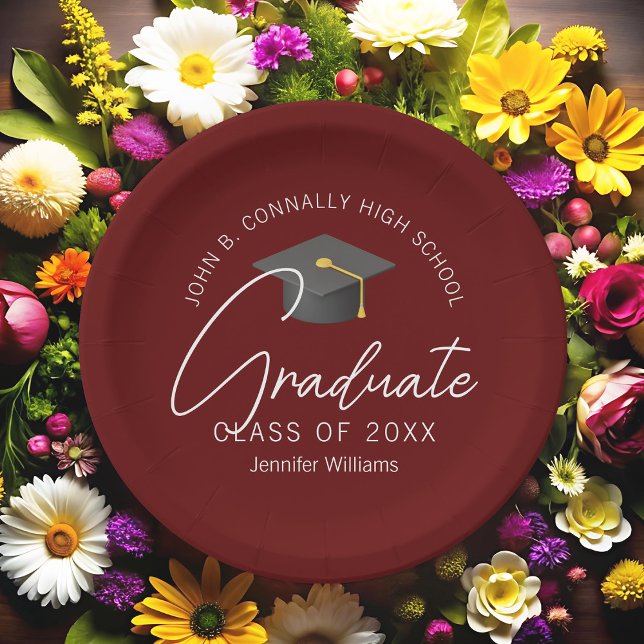 Modern Burgundy Graduate Custom Graduation Party Paper Plate (Creator Uploaded)
