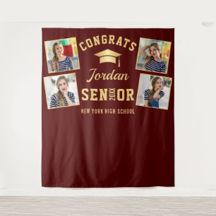 Modern Burgundy Graduation 4 Photo Booth Backdrop Tapestry