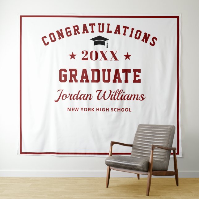 Modern Burgundy Graduation Party Photo Backdrop Tapestry (In Situ (Horizontal))