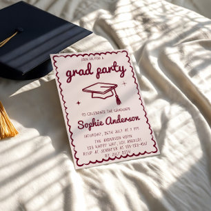 Modern Burgundy Graduation Party Photo Invitation