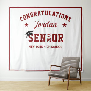 Modern Burgundy Graduation Photo Booth Backdrop Tapestry