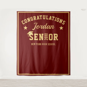 Modern Burgundy Graduation Photo Booth Backdrop Tapestry