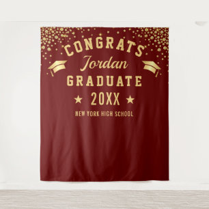 Modern Burgundy Graduation Photo Booth Backdrop Tapestry
