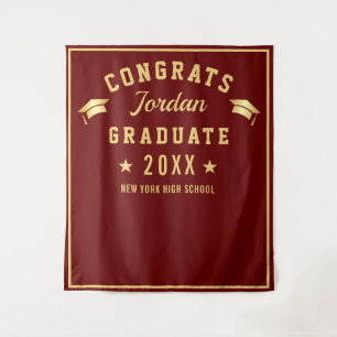 Modern Burgundy Graduation Photo Booth Backdrop Tapestry