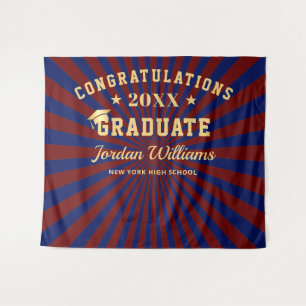 Modern Burgundy Graduation Photo Booth Backdrop Tapestry