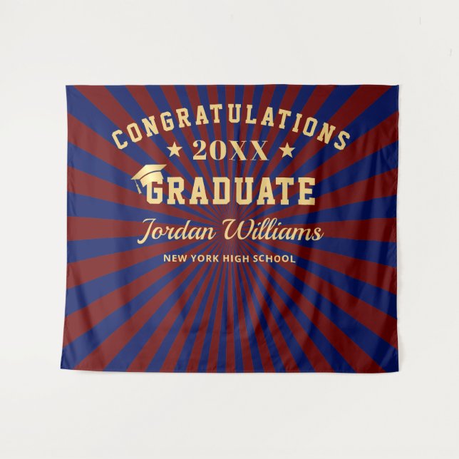 Modern Burgundy Graduation Photo Booth Backdrop Tapestry (Front (Horizontal))