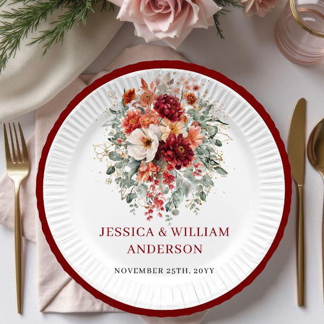 Modern Burgundy Greenery Wedding Paper Plates (Modern Burgundy Greenery Wedding Paper Plates

)