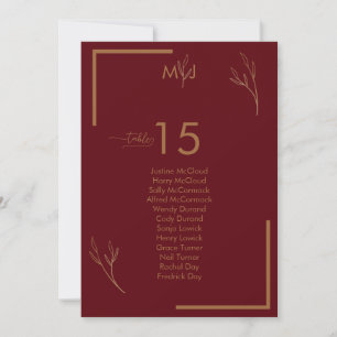 Modern Burgundy Guests Seating List Table Number