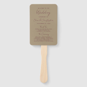 Modern Burgundy Handwriting Gold Wedding Program Hand Fan