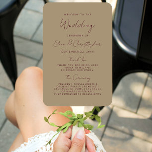 Modern Burgundy Handwriting Gold Wedding Program Hand Fan
