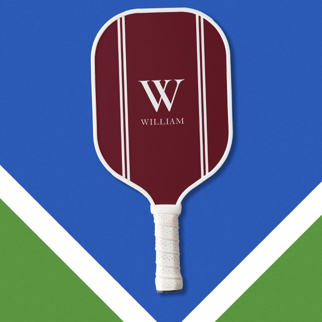 Modern Burgundy Initial Name Monogram Pickleball Paddle (Creator Uploaded)