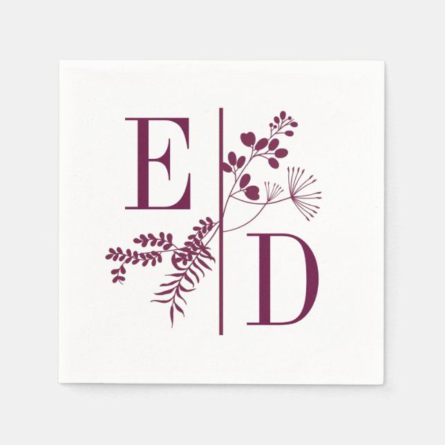 Modern Burgundy Initials Wedding Napkins (Front)