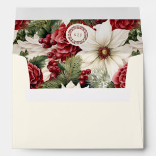 Modern Burgundy Ivory Floral Monogram Wedding Envelope