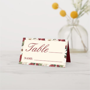 Modern Burgundy Ivory Floral Wedding Place Card