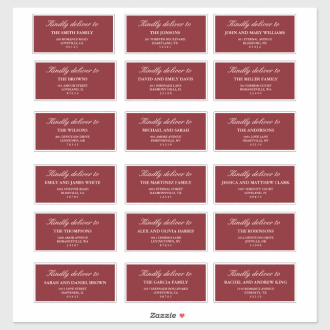 Modern Burgundy Ivory Wedding Guest Address Labels (Sheet)