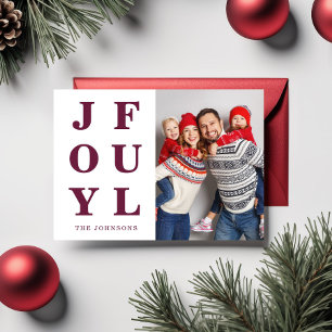Modern Burgundy Joyful Photo Christmas Holiday Card