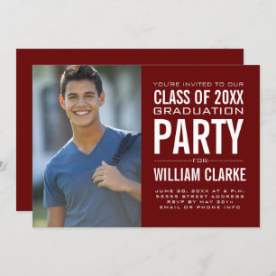 Modern Burgundy Male Grad Graduation Party Invitation
