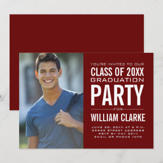 Modern Burgundy Male Grad Graduation Party Invitation