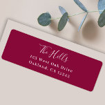 Modern Burgundy Maroon Ruby Red Return Address<br><div class="desc">A stylish modern holiday return address label with a handwritten script font for your family name in white with a burgundy ruby maroon crimson scarlet wine red feature colour in a 'scandi' scandinavian design style. The name and address can be easily customised for a personal touch. A trendy, minimalist and...</div>