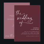 Modern Burgundy / Merlot Handwriting Wedding Invitation<br><div class="desc">This modern and fun wedding invitation features "the wedding of" in a fun merlot / burgundy wine handwriting script. The back is in a dusty mauve and features your wedding details. It's perfectly modern,  simple and minimalist.</div>