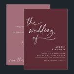 Modern Burgundy / Merlot Handwriting Wedding Invitation<br><div class="desc">This modern and fun wedding invitation features "the wedding of" in a fun merlot / burgundy wine handwriting script. The back is in a dusty mauve and features your wedding details. It's perfectly modern,  simple and minimalist.</div>