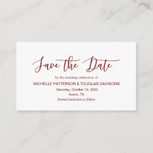 Modern Burgundy minimalism font Save the date Enclosure Card