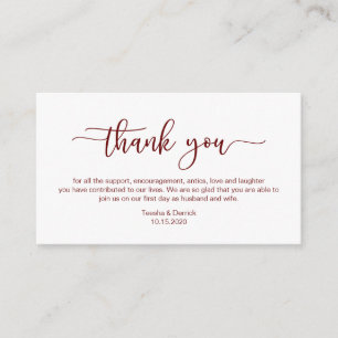Modern Burgundy minimalism font Wedding Thank you Enclosure Card
