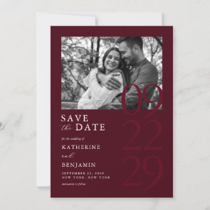 Modern Burgundy Minimalist Photo Wedding Save The Date