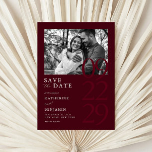 Modern Burgundy Minimalist Photo Wedding Save The Date