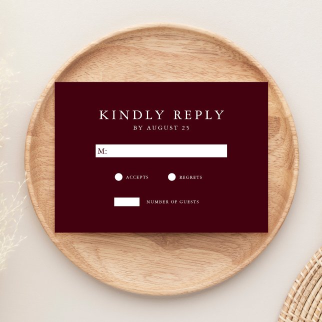 Modern Burgundy Minimalist Wedding RSVP Card (Creator Uploaded)