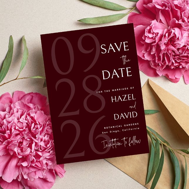 Modern Burgundy Minimalist Wedding Save The Date (Creator Uploaded)