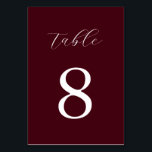 Modern Burgundy Minimalist Wedding  Table Number<br><div class="desc">Create your own personalized wedding table number featuring modern minimalist typography on burgundy color background.</div>