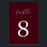 Modern Burgundy Minimalist Wedding  Table Number<br><div class="desc">Create your own personalized wedding table number featuring modern minimalist typography on burgundy color background.</div>
