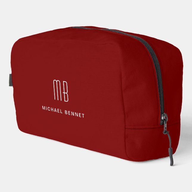 Modern Burgundy Monogram  Dopp Kit (Right Corner)