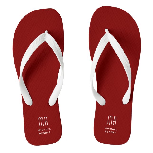 Modern Burgundy Monogram  Flip Flops (Footbed)