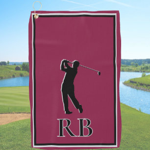 Modern Burgundy Monogram Golf Towel For Men