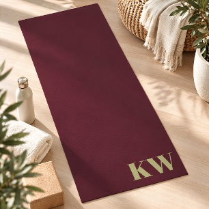 Modern Burgundy Monogram Initials Personalised Yoga Mat