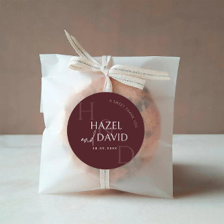 Modern Burgundy Monogram Minimalist Wedding Classic Round Sticker