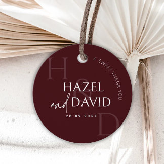Modern Burgundy Monogram Minimalist Wedding Favour Tags
