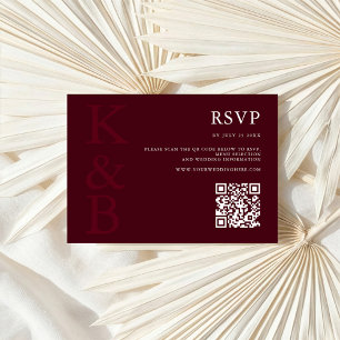 Modern Burgundy Monogram Minimalist Wedding RSVP Card
