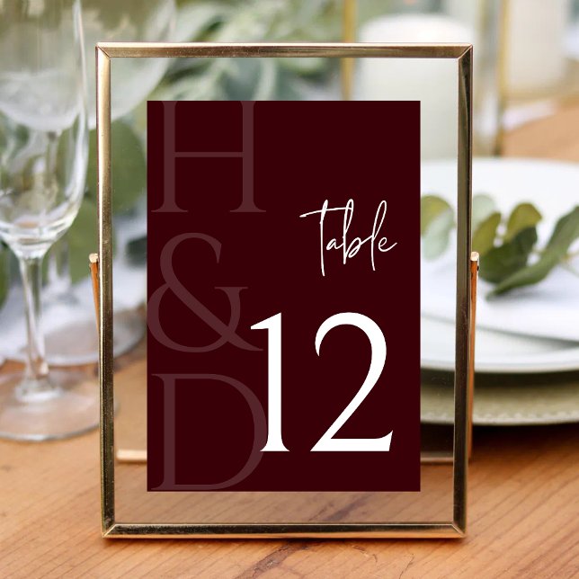 Modern Burgundy Monogram Minimalist Wedding Table Number (Creator Uploaded)