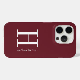 Modern Burgundy Monogram Name iPhone 15 Pro Case