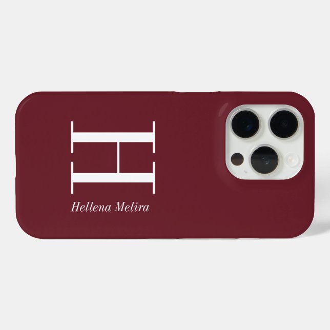 Modern Burgundy Monogram Name Case-Mate iPhone Case (Back (Horizontal))