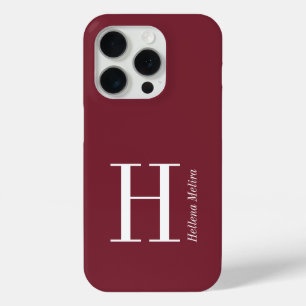 Modern Burgundy Monogram Name iPhone 15 Pro Case