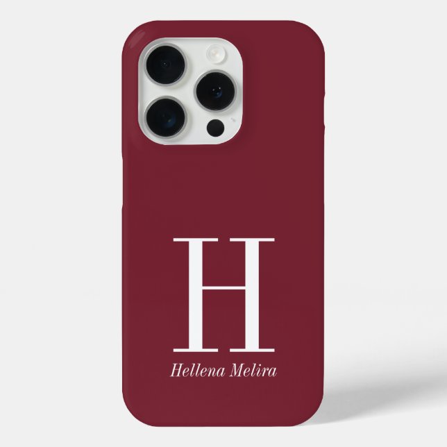 Modern Burgundy Monogram Name Case-Mate iPhone Case (Back)