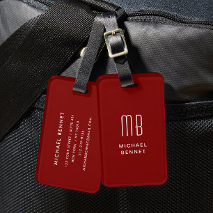Modern Burgundy Monogrammed Luggage Tag